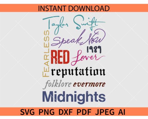 Taylor Swift Album titles SVG, Taylor Swift Album playlist SVG