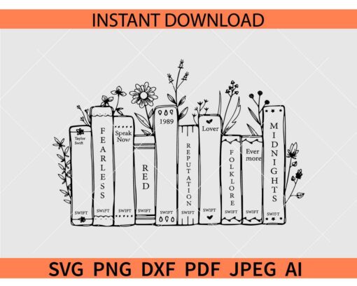 Taylor Swift albums Floral books SVG, Taylor Swift Playlist Floral books SVG