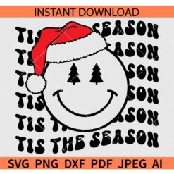 Tis the season smiley face SVG, Tis the season Santa smiley face SVG