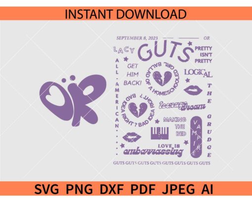 Vintage Olivia Rodrigo SVG, Olivia Rodrigo Guts Teenage Dream SVG, Guts playlist SVG