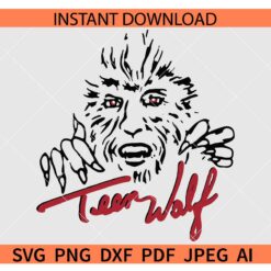 Vintage Teen Wolf Retro SVG, Eighties Werewolf Line Art Logo SVG, Scary Movie Teen Wolf SVG