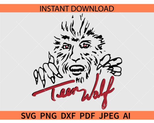 Vintage Teen Wolf Retro SVG, Eighties Werewolf Line Art Logo SVG, Scary Movie Teen Wolf SVG