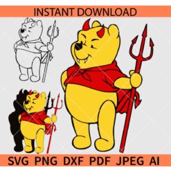 Winnie Pooh Halloween SVG, Winnie Pooh devil SVG, Winnie the pooh with Devil's Pitchfork SVG