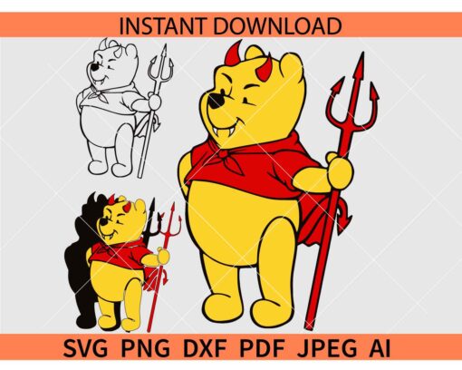 Winnie Pooh Halloween SVG, Winnie Pooh devil SVG, Winnie the pooh with Devil's Pitchfork SVG
