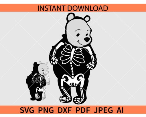 Winnie the Pooh Skeleton SVG, Halloween Winnie the Pooh Skeleton SVG