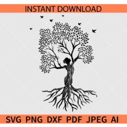 Woman tree of life SVG, Woman Tree with birds Silhouette SVG