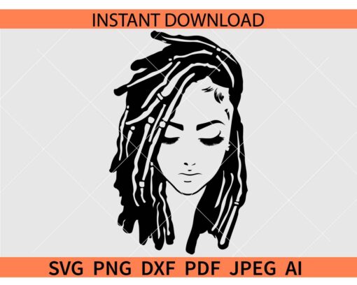 Woman with dreadlocks Silhouette SVG, Dreadlocks Woman Face SVG, Woman with dreadlocks Closing Eyes SVG