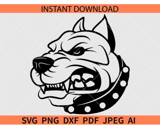 Aggressive Bull dog head collar SVG, Angry dog Silhouette SVG, Aggressive Dog Head SVG