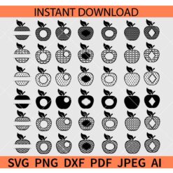 Apples Monogram Frames SVG, Apple Name Frame Bundle SVG