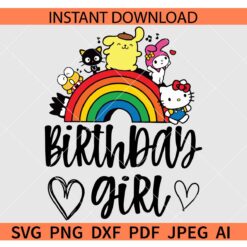 Birthday Girl Kitty Rainbow SVG, Hello Kitty And Friends Rainbow Birthday Girl SVG, Birthday Kitty Rainbow SVG