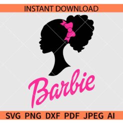 Black Barbie with Bow SVG, Black Barbie Hair Band SVG, Afro Black Barbie with Bow SVG