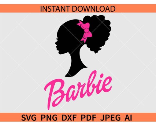 Black Barbie with Bow SVG, Black Barbie Hair Band SVG, Afro Black Barbie with Bow SVG