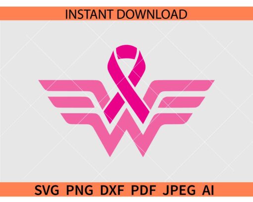 Cancer Ribbon Wonder Woman SVG, Wonder Woman Logo Cancer Ribbon SVG