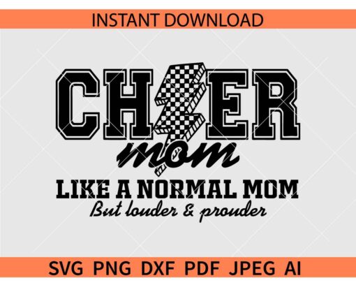 Cheer Mom Checkered Bolt SVG, Cheer Mom Like a normal mom but louder and prouder SVG