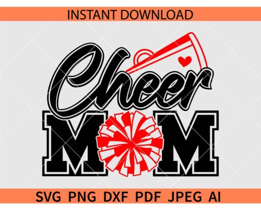 Cheer Mom Pom pom and Megaphone SVG, Cheerleading Mom Pom Pom SVG
