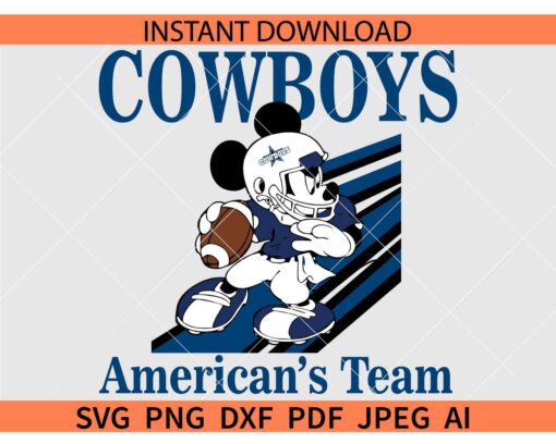 Cowboys America's Team SVG, Disney Dallas Cowboys SVG, Mickey with Football Ball Dallas SVG