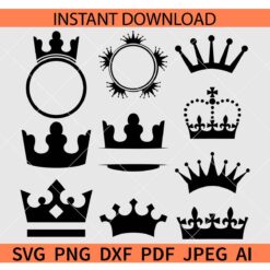 Crown Monogram Frames SVG, Crown Name Frames Bundle SVG