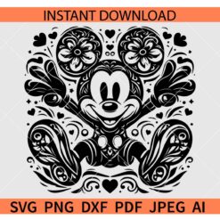 Floral Happy Mickey SVG, Happy Disney Flowers SVG, Laughing Mickey Mouse Flowers SVG