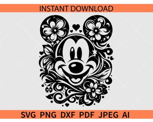 Floral Mickey Head SVG, Retro Mickey Head Flowers SVG