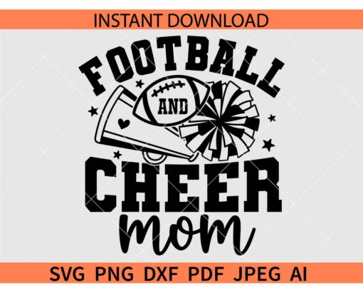 Football and Cheer Mom Megaphone SVG, Football and Cheer Mom Pom Pom SVG, Football Cheerleading Mom SVG