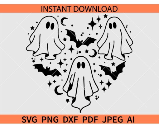 Ghost Heart Symbol SVG, Halloween Ghost In Heart Symbol SVG