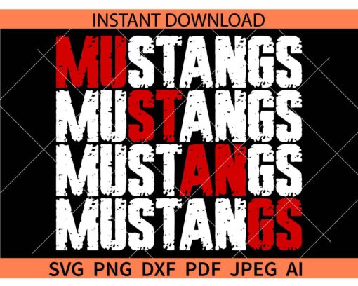 Grunge Mustangs Stacked SVG, Stacked Mustangs Distressed SVG