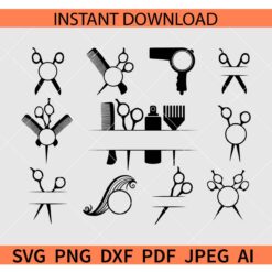 Hairdresser Monogram Frames Bundle SVG, Hair Dressing Name Frame Bundle SVG