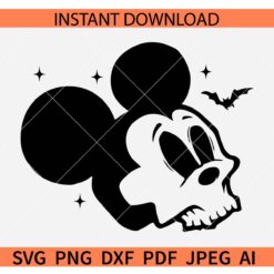 Halloween Mickey Skull SVG, Halloween Skull with Mickey Ears SVG, Disney Skull Head SVG