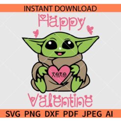 Happy Valentine Baby Yoda SVG, Baby Yoda Valentine SVG, Baby Yoda Xoxo SVG