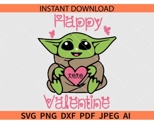 Happy Valentine Baby Yoda SVG, Baby Yoda Valentine SVG, Baby Yoda Xoxo SVG
