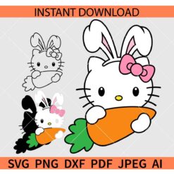Hello Kitty Easter Bunny SVG, Bunny Kitty with carrot SVG