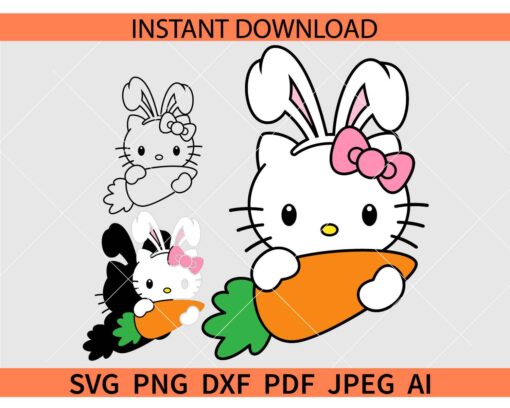 Hello Kitty Easter Bunny SVG, Bunny Kitty with carrot SVG