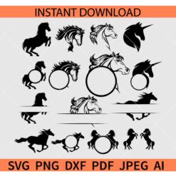Horses Monogram Frames Bundle SVG, Horse Name Frame Bundle SVG
