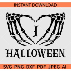 I love Halloween Skeleton Hand SVG, Skeleton Hand Love Heart Symbol SVG