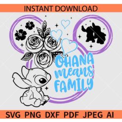 Mickey Ohana Means Family SVG, Disney Ohana Means Family SVG, Floral Ohana Means Family SVG