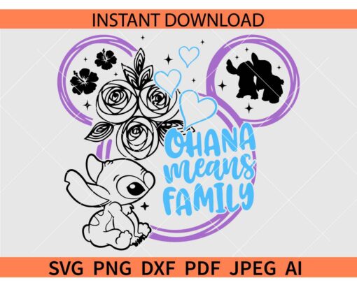 Mickey Ohana Means Family SVG, Disney Ohana Means Family SVG, Floral Ohana Means Family SVG