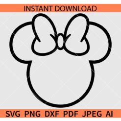Minnie Mouse Head Outline SVG, Minnie Ears Bow Outline SVG