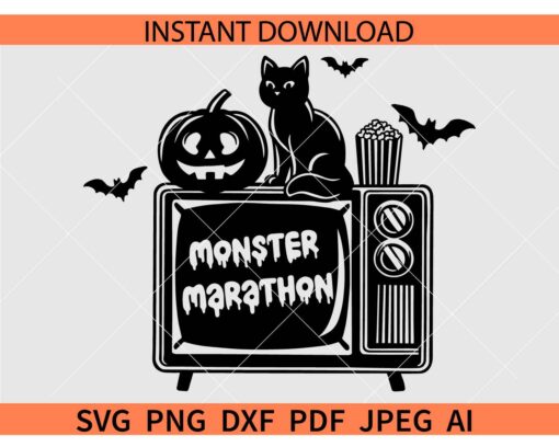 Retro Halloween SVG, Monster Marathon Vintage Halloween SVG, Halloween Back Cat Pumpkin SVG