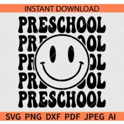 Retro Preschool smiley Face SVG, Preschool Smile Retro Text SVG