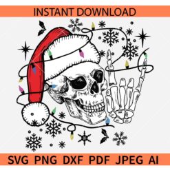 Santa Skull with Christmas lights SVG, Skull with Santa hat SVG