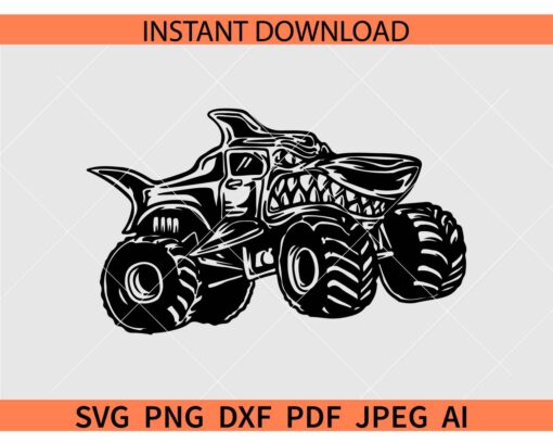 Shark Monster Truck SVG, Muscle Car SVG, 4x4 Off Road Vehicle Shark SVG