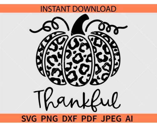 Thankful Leopard Print Pumpkin Sketch SVG, Thanksgiving Pumpkin Coloring Page SVG