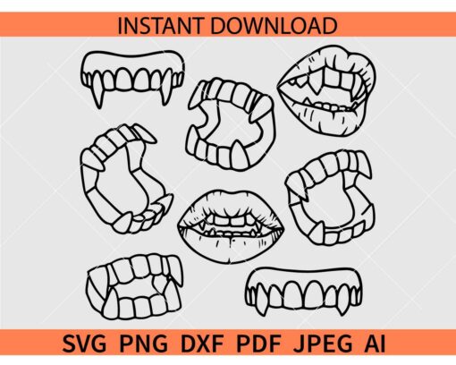 Vampire Teeth Bundle SVG, Vampire Teeth Coloring Page SVG