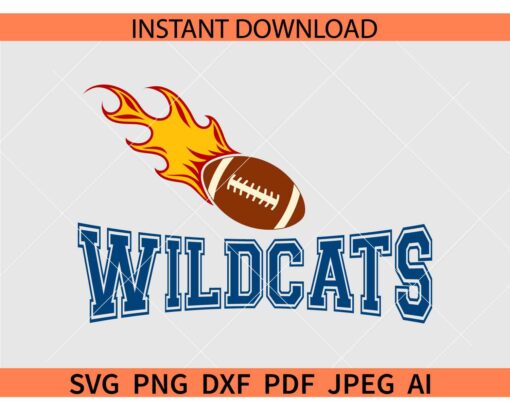Wild Cats Football Ball Flames SVG, The Wildcats SVG, Wildcats Sports SVG