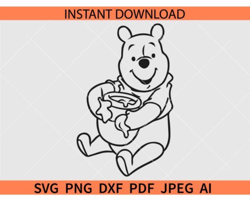 Winnie the pooh coloring page SVG, Winnie the pooh sketch SVG, Winnie the pooh line art SVG