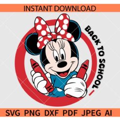 Back to school Minnie SVG, Back to school Disney SVG, Back to School Minnie Mouse Polka dots bow SVG