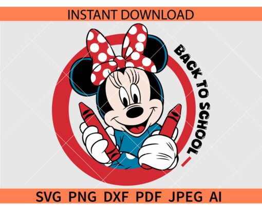 Back to school Minnie SVG, Back to school Disney SVG, Back to School Minnie Mouse Polka dots bow SVG