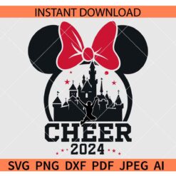 Cheer 2024 Minnie SVG, Minnie with bow castle 2024 cheer SVG