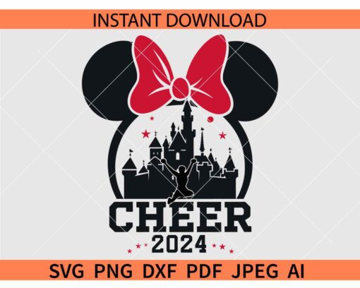 Cheer 2024 Minnie SVG, Minnie with bow castle 2024 cheer SVG