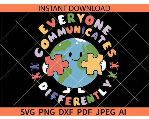 Every one communicates Differently Smile SVG, Every one communicates Differently Autism Puzzle SVG